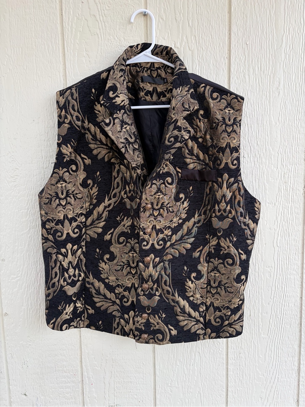 Men's Black and Gold Brocade Vest - Elegant Formal Waistcoat Size 2XL
